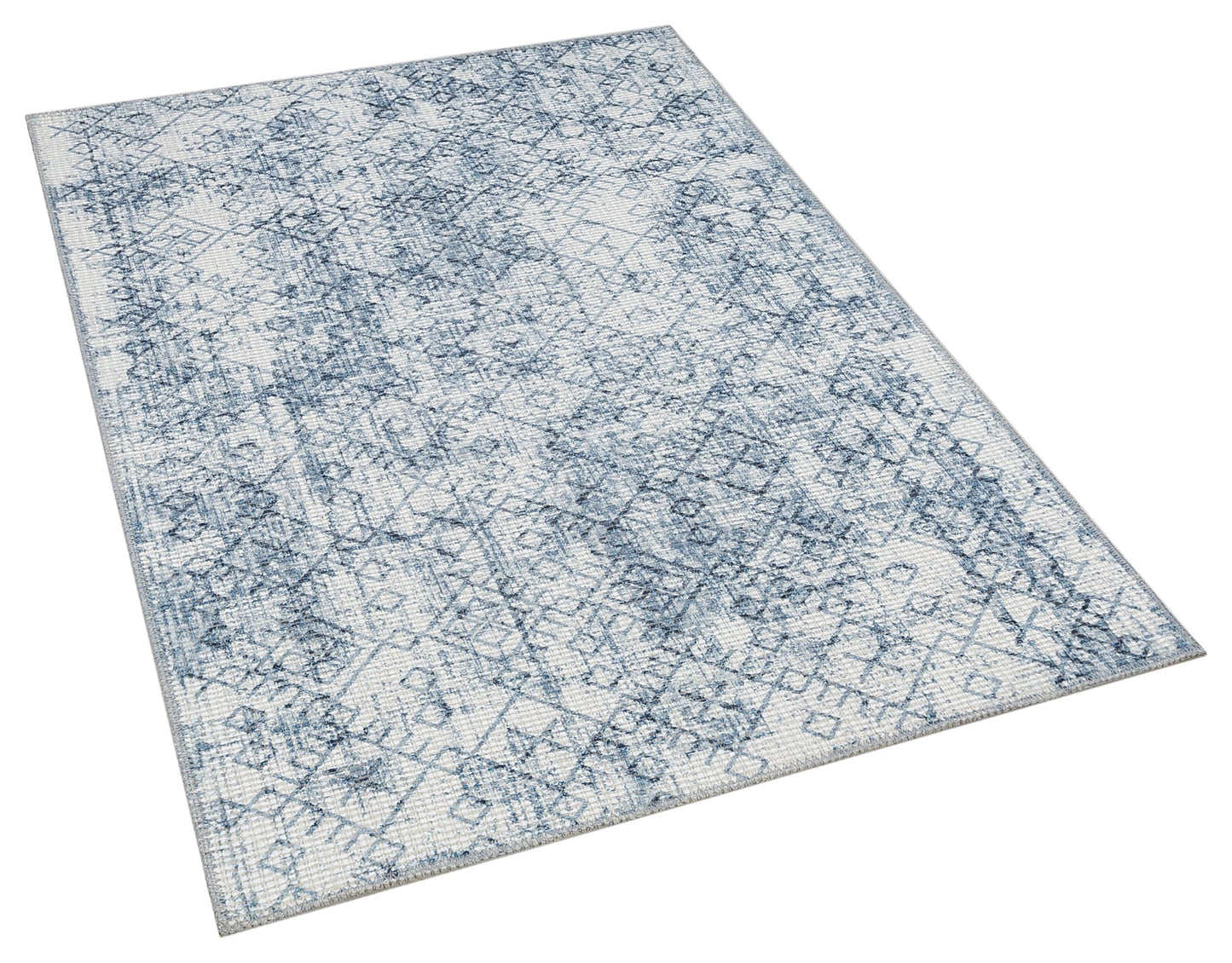 Distressed Blue Boho Area Rug, Washable Vintage Farmhouse Carpet