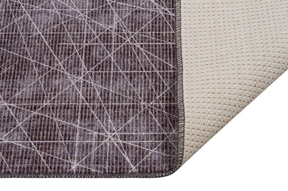 Modern Geometric Runner Rug | Charcoal White Line Art Hallway Mat