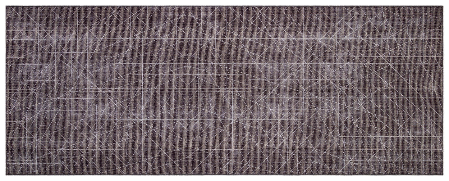 Modern Geometric Runner Rug | Charcoal White Line Art Hallway Mat