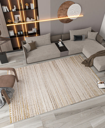 Striped Scandinavian Rug: Modern Nordic Area Rug with Fringes