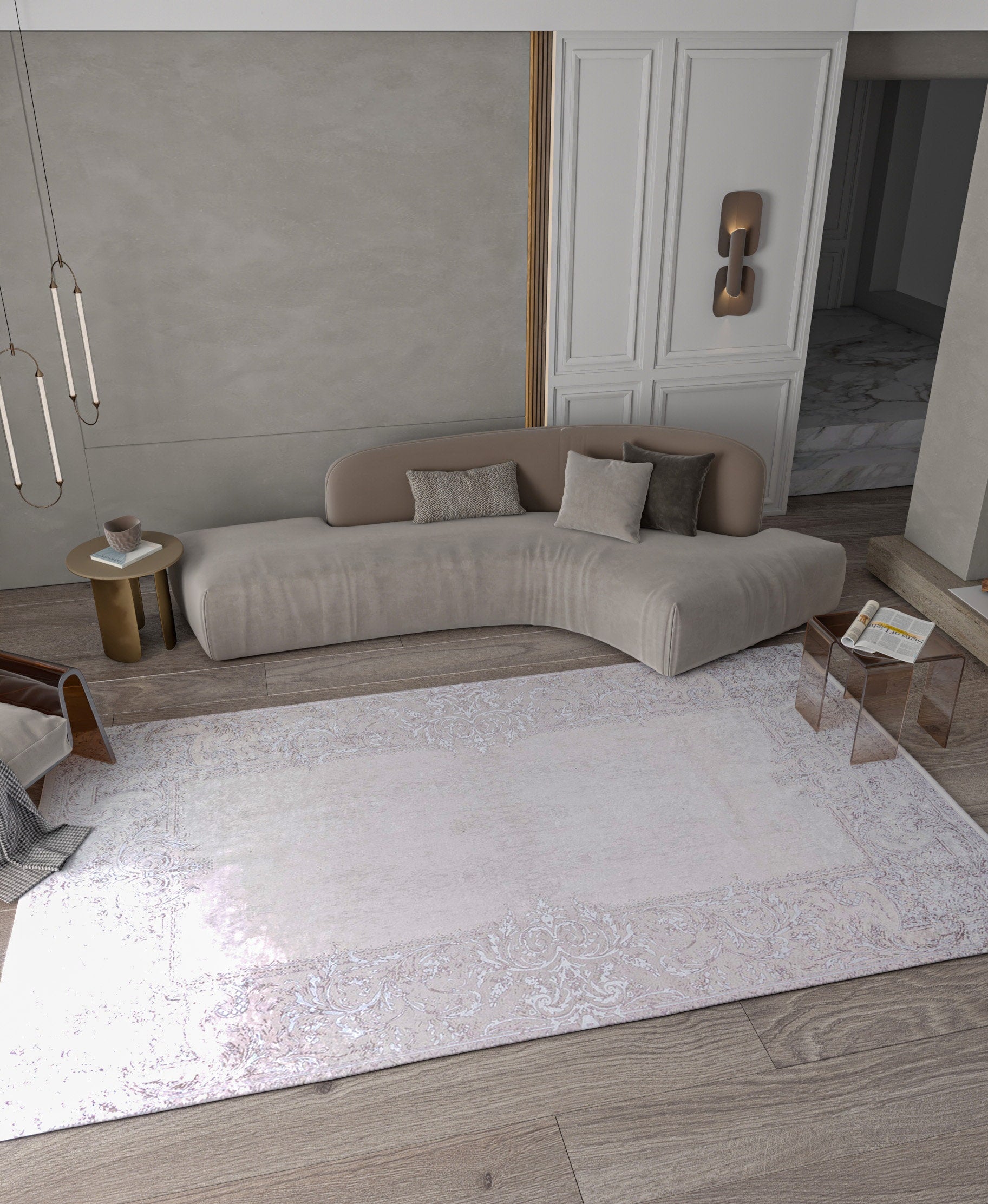 Distressed Vintage Turkish Style Area Rug – Machine Washable Cream Beige Carpet
