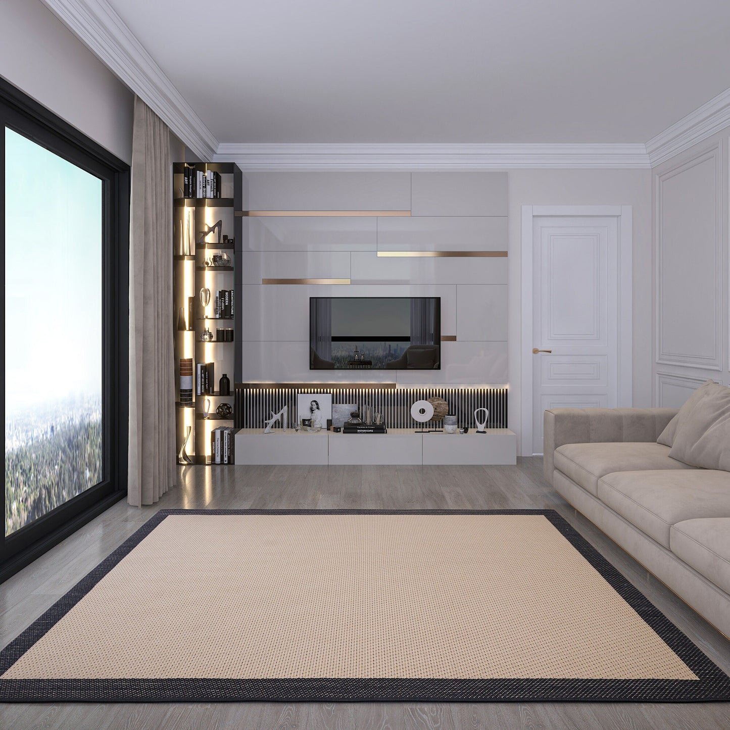 Washable Beige Jute Rug: Minimalist monern Outdoor/Indoor Carpet
