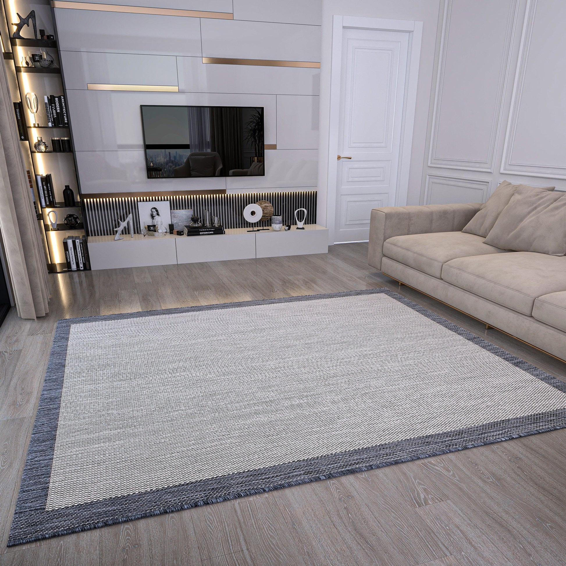 Washable Gray Jute Rug: Bohemian Outdoor/Indoor Carpet