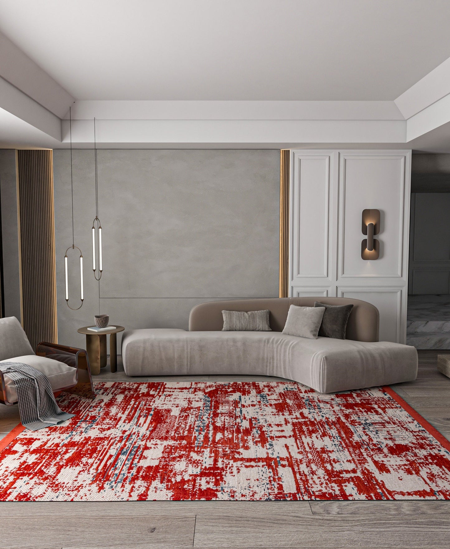 Red Abstract Washable Area Rug – Modern Contemporary Non Slip Living Room Carpet