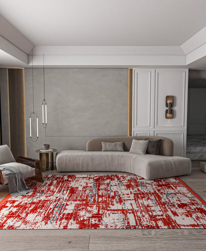 Red Abstract Washable Area Rug – Modern Contemporary Non Slip Living Room Carpet