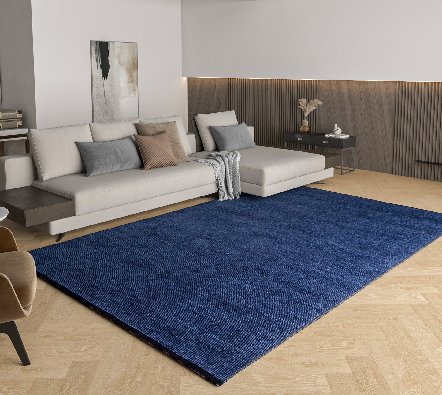 Blue Cotton Turkish Rug, Modern Washable Carpet