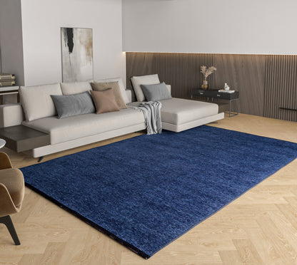 Blue Cotton Turkish Rug, Modern Washable Carpet