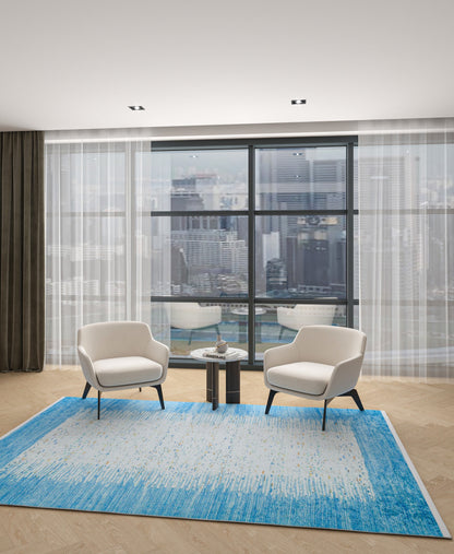 Blue Abstract Area Rug, Modern Minimalist Scandinavian Carpet, Soft Living Room Floor Rug