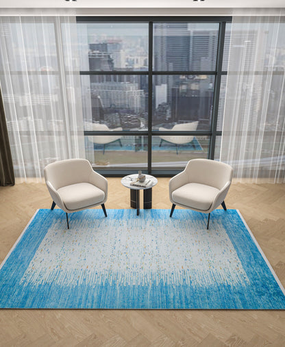 Blue Abstract Area Rug, Modern Minimalist Scandinavian Carpet, Soft Living Room Floor Rug
