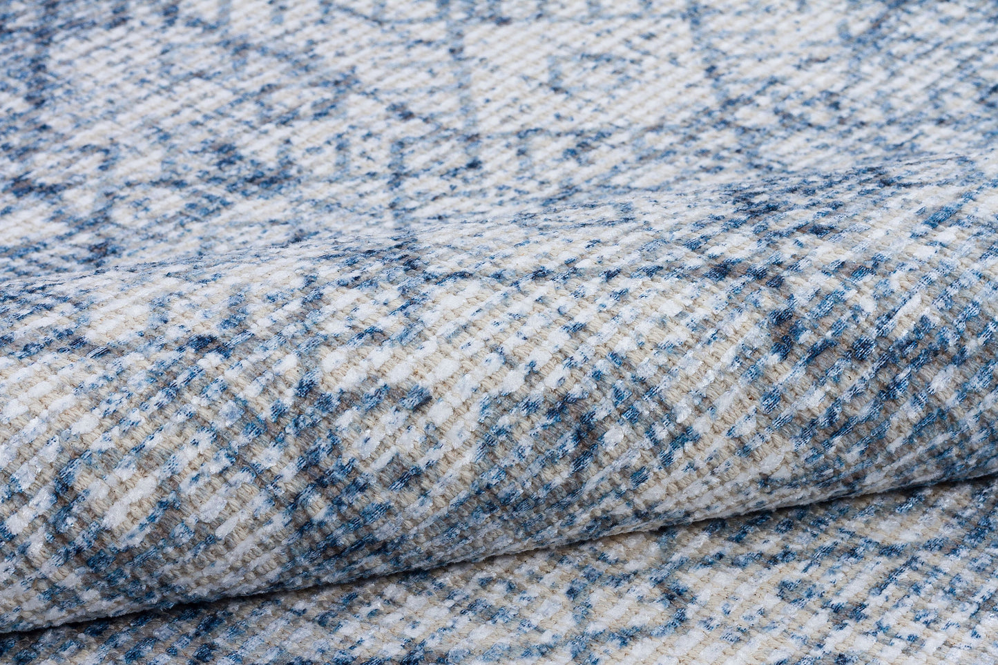 Distressed Blue Boho Area Rug, Washable Vintage Farmhouse Carpet