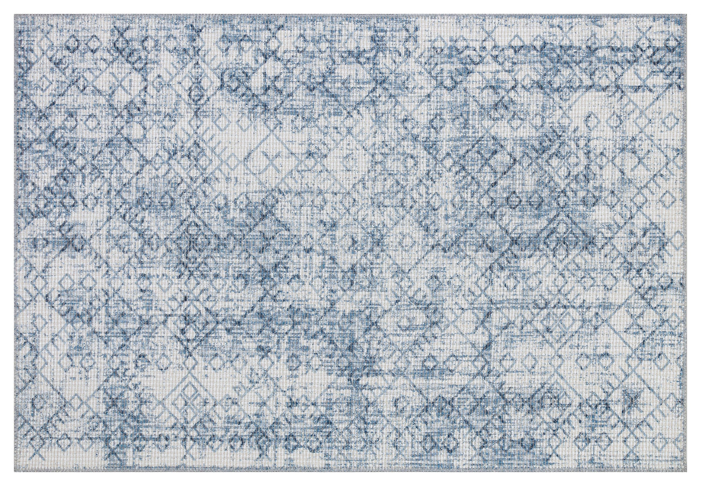 Distressed Blue Boho Area Rug, Washable Vintage Farmhouse Carpet