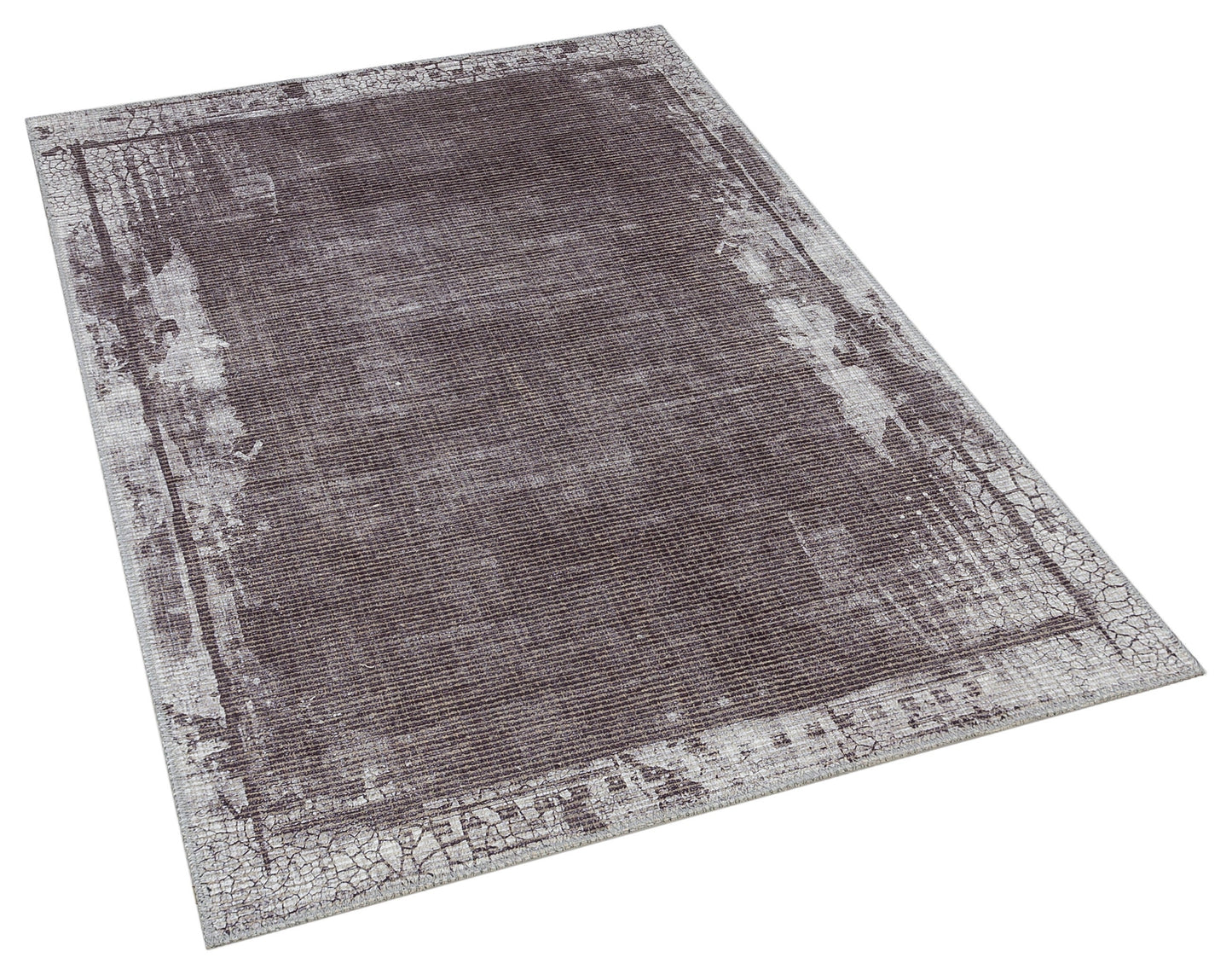 Distressed Abstract Area Rug – Muted Plum, Charcoal Grey, Low Pile Carpet