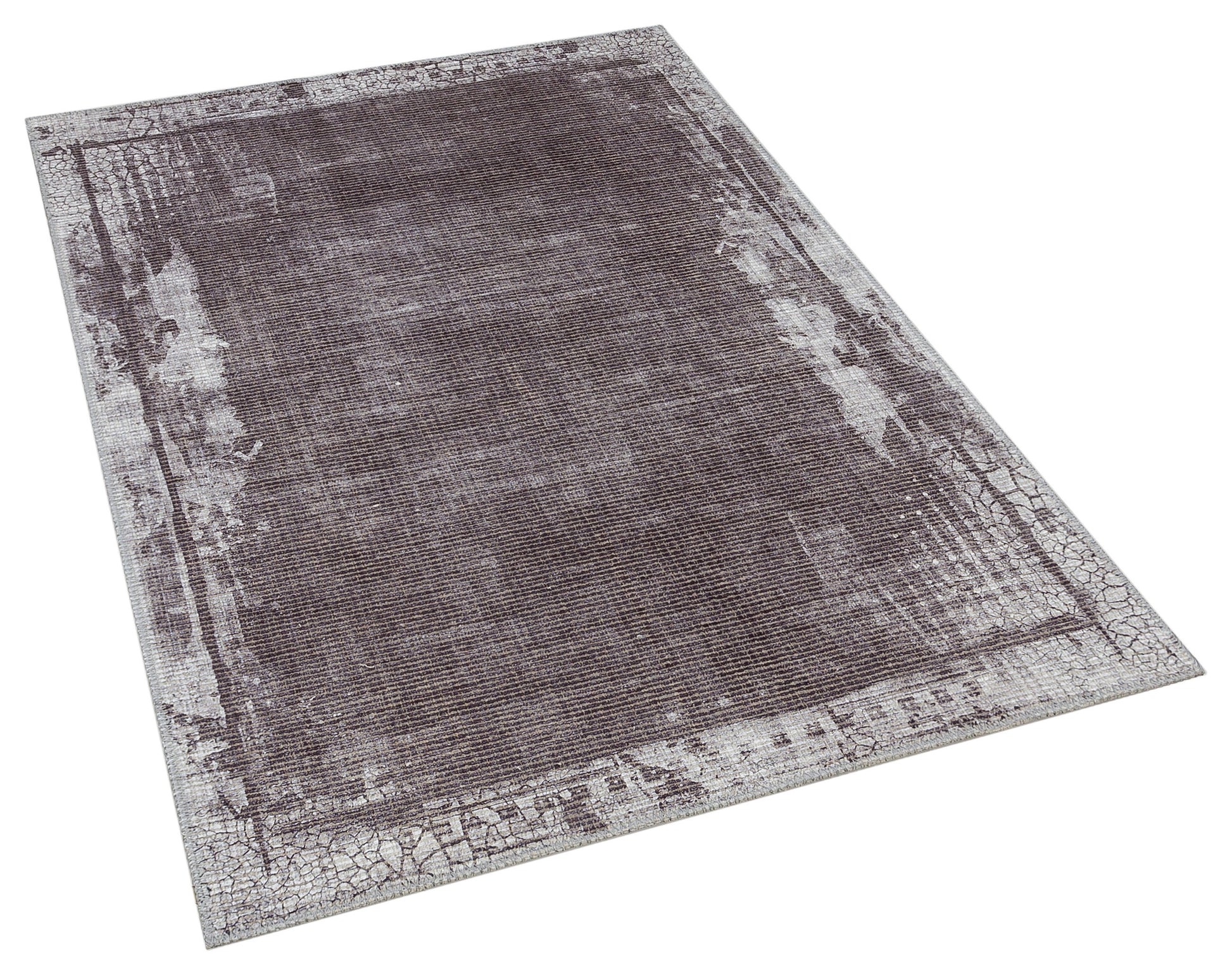 Distressed Abstract Area Rug – Muted Plum, Charcoal Grey, Low Pile Carpet
