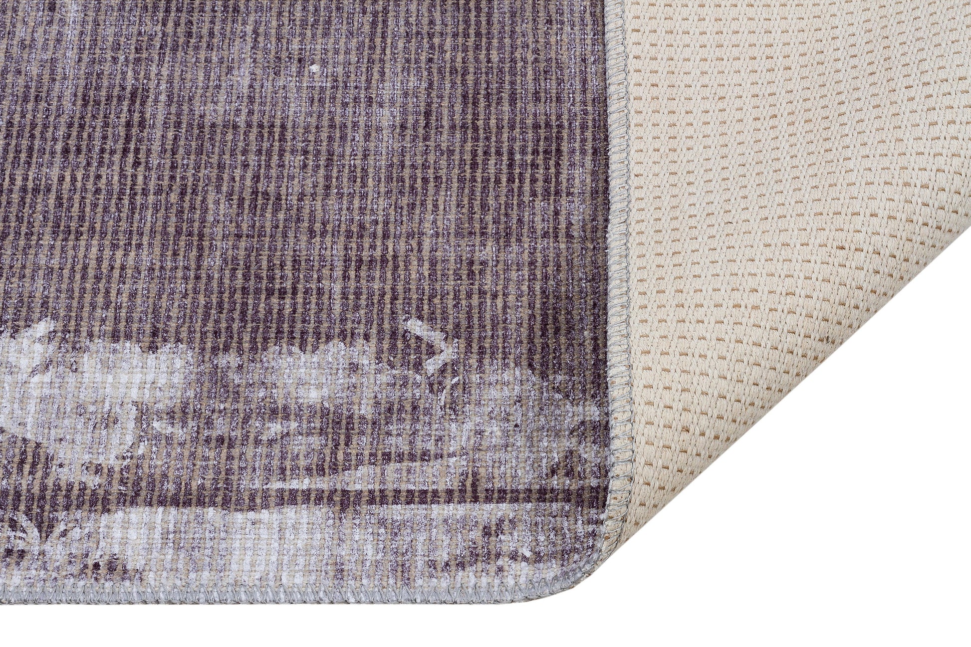 Distressed Abstract Area Rug – Muted Plum, Charcoal Grey, Low Pile Carpet