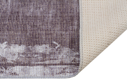 Distressed Abstract Area Rug – Muted Plum, Charcoal Grey, Low Pile Carpet