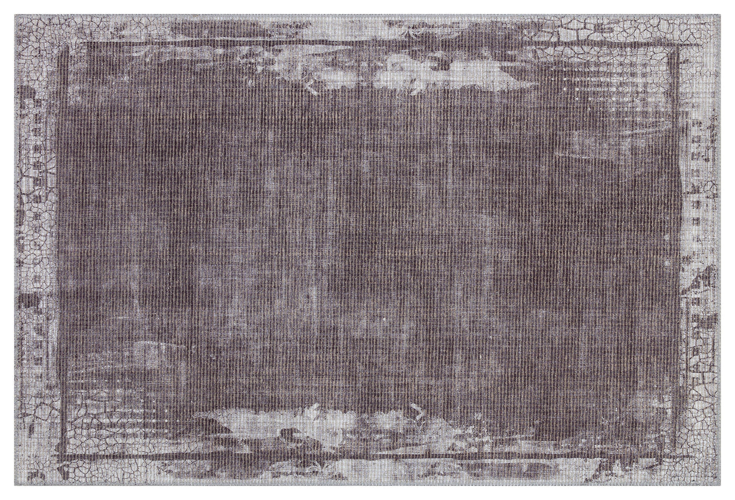Distressed Abstract Area Rug – Muted Plum, Charcoal Grey, Low Pile Carpet