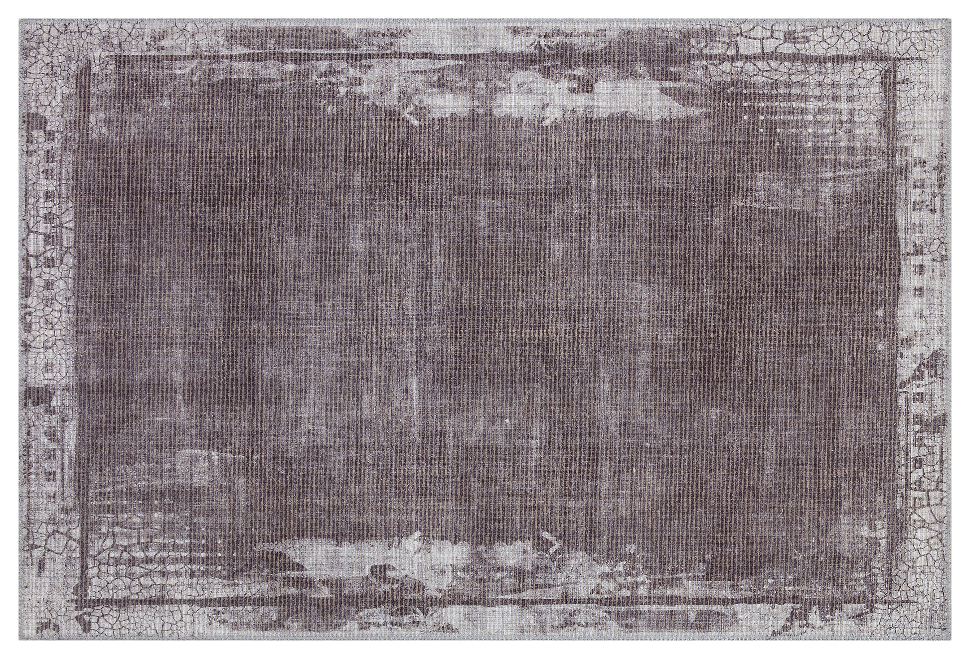 Distressed Abstract Area Rug – Muted Plum, Charcoal Grey, Low Pile Carpet