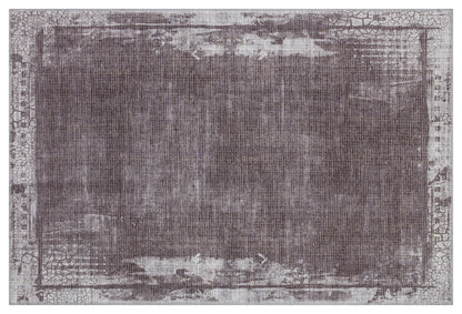 Distressed Abstract Area Rug – Muted Plum, Charcoal Grey, Low Pile Carpet