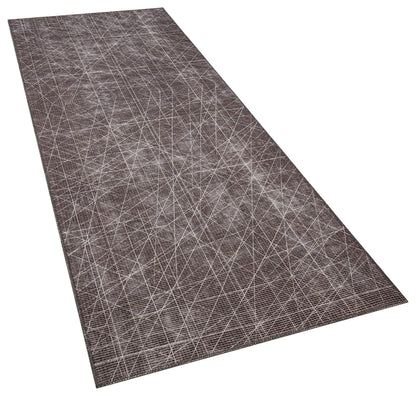 Modern Geometric Runner Rug | Charcoal White Line Art Hallway Mat