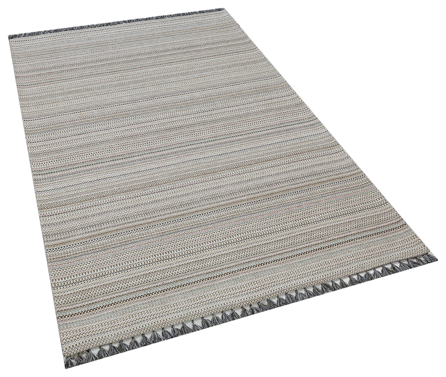 Striped Scandinavian Rug – Modern Nordic Area Rug with Fringe, Neutral Minimalist Living Room Carpet