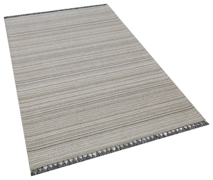 Striped Scandinavian Rug – Modern Nordic Area Rug with Fringe, Neutral Minimalist Living Room Carpet