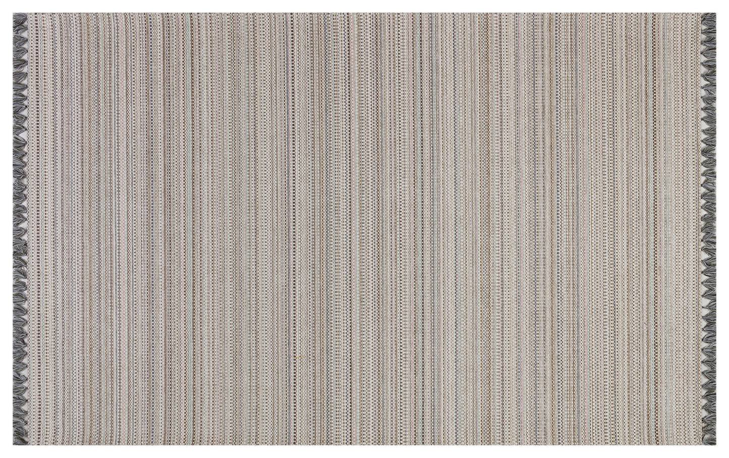 Striped Scandinavian Rug – Modern Nordic Area Rug with Fringe, Neutral Minimalist Living Room Carpet