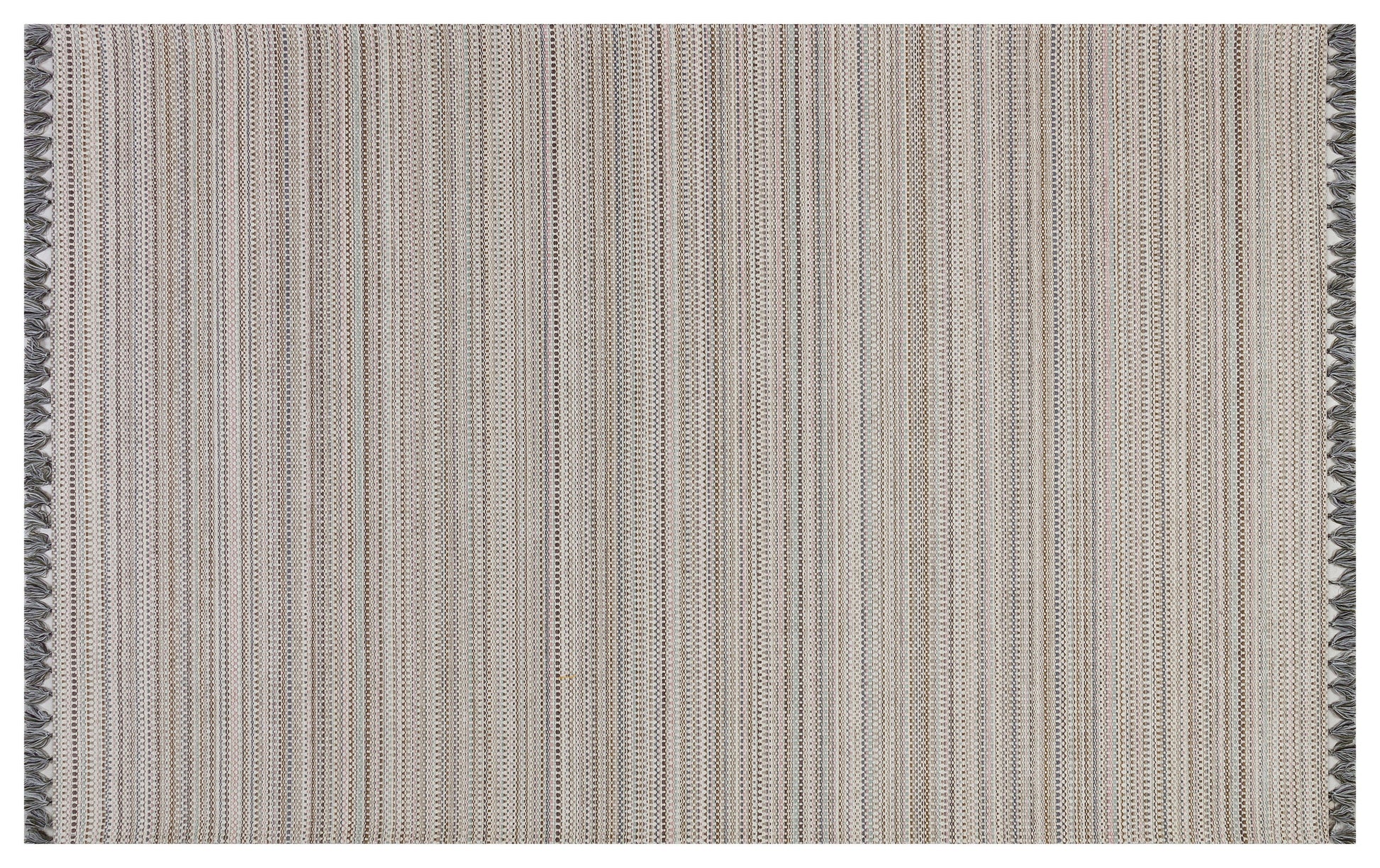 Striped Scandinavian Rug – Modern Nordic Area Rug with Fringe, Neutral Minimalist Living Room Carpet
