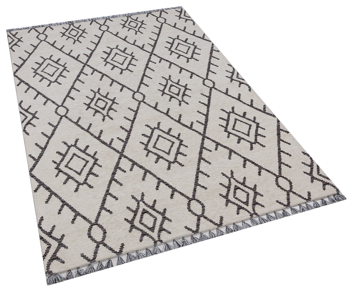 Washable Chenille Area Rug, Neutral Boho Geometric Tribal Carpet, Farmhouse Living Room Décor