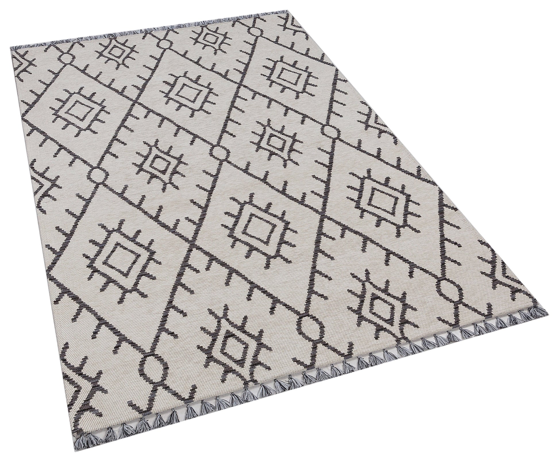 Washable Chenille Area Rug, Neutral Boho Geometric Tribal Carpet, Farmhouse Living Room Décor