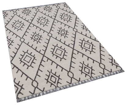 Washable Chenille Area Rug, Neutral Boho Geometric Tribal Carpet, Farmhouse Living Room Décor