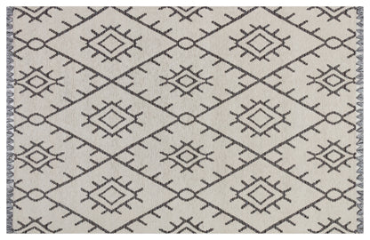 Washable Chenille Area Rug, Neutral Boho Geometric Tribal Carpet, Farmhouse Living Room Décor