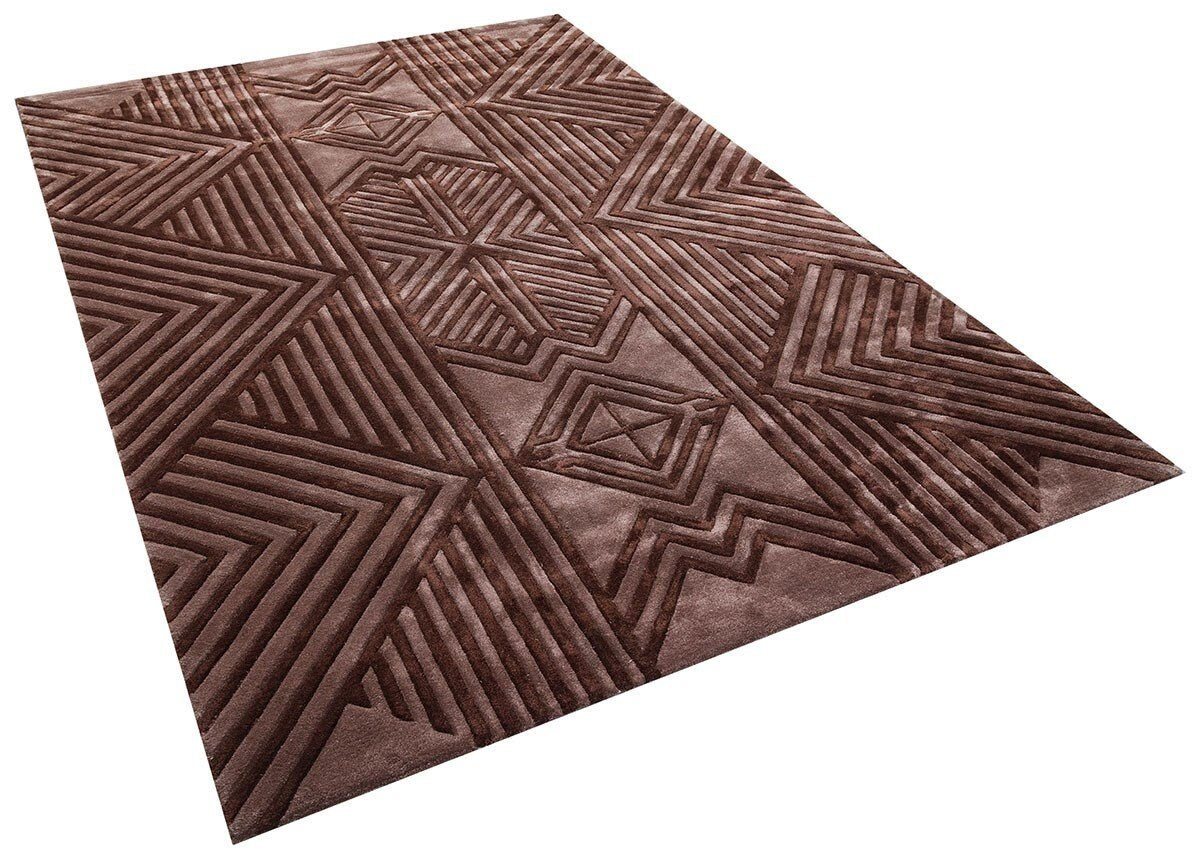 Custom Hand-Tufted Viscose Rug: Contemporary Brown Geometric Design