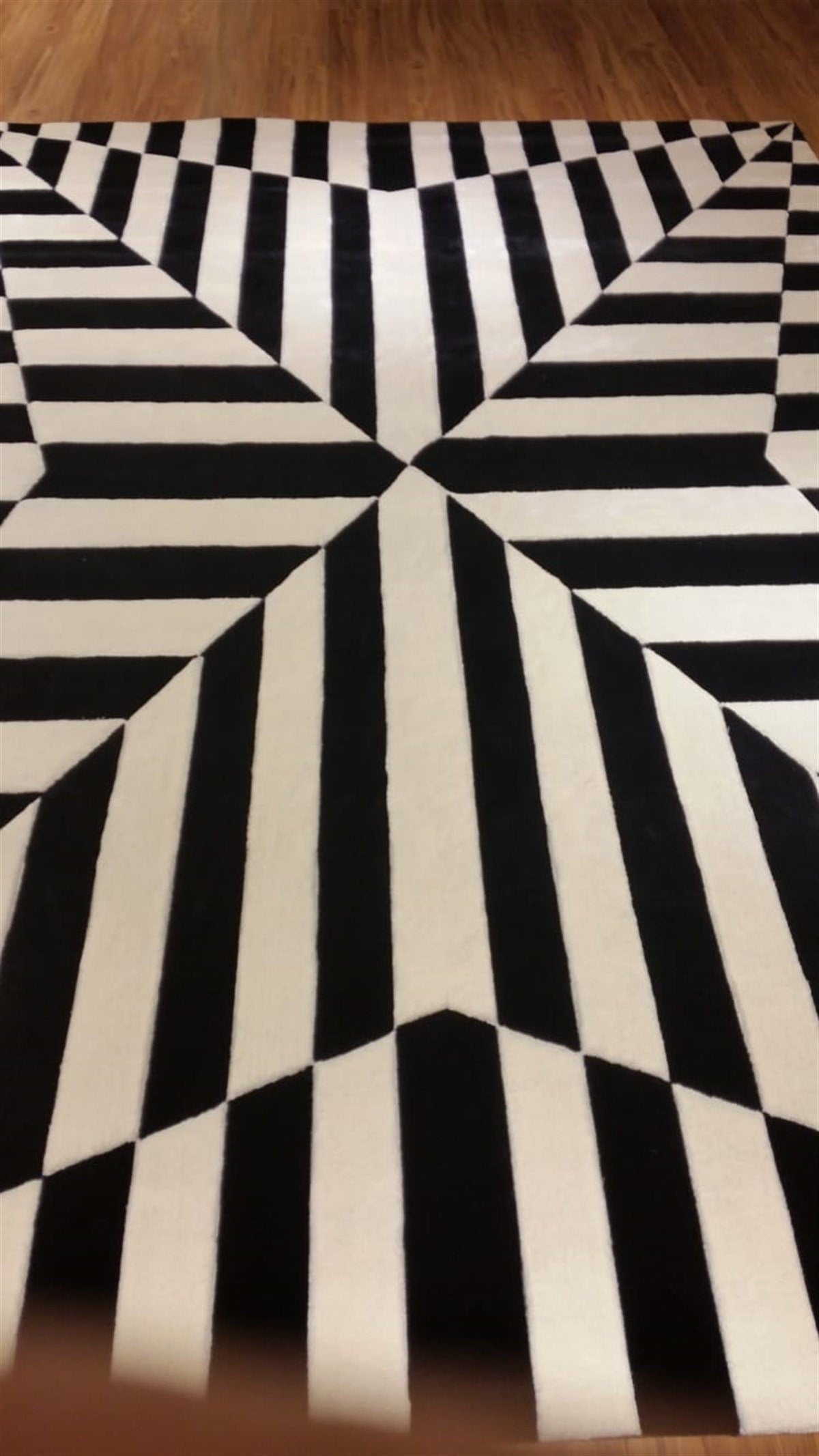 Hand Tufted Custom Rug: Black & White Viscose, Geometric Design