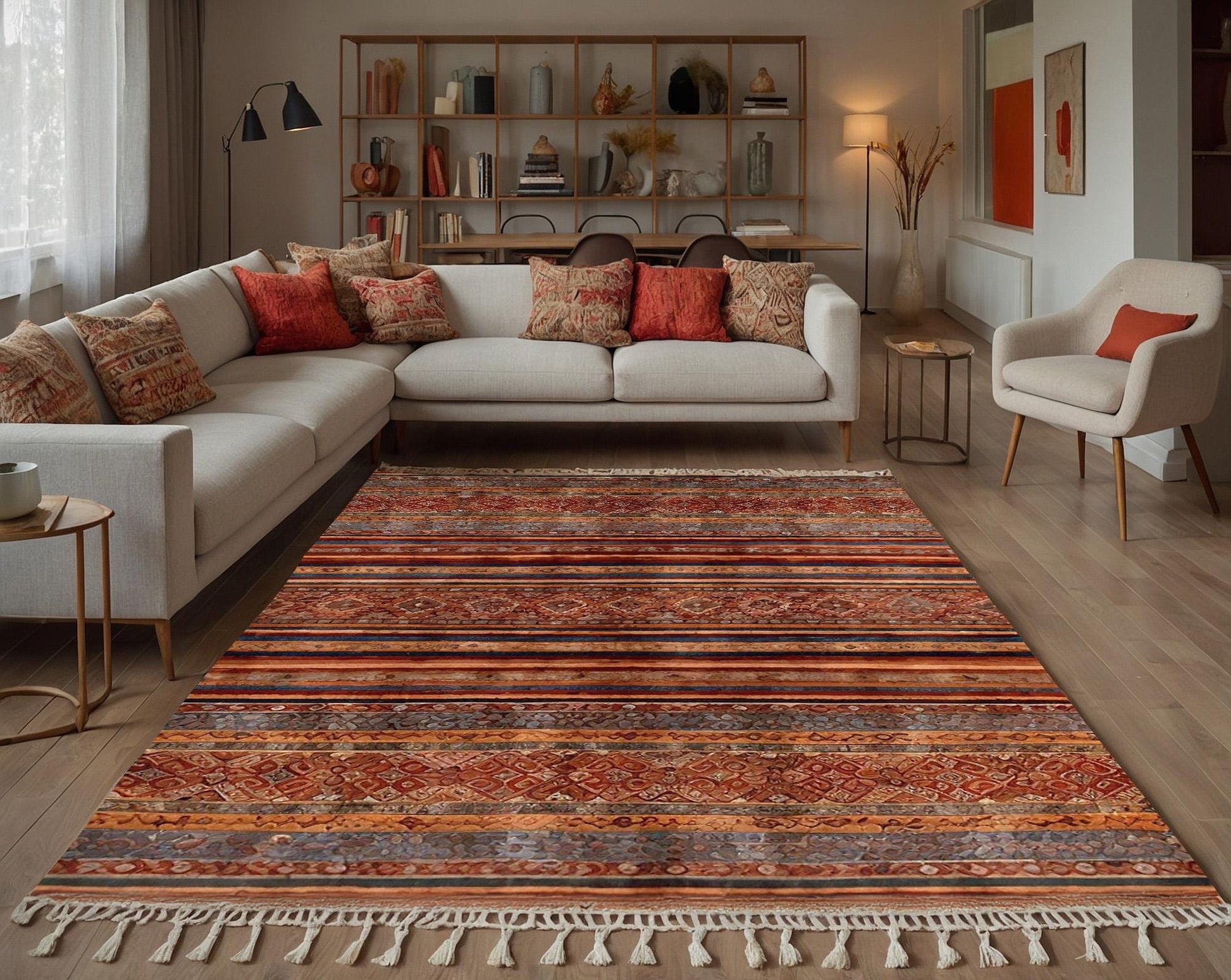 Red Vintage Rug: Classic Washable Rug with Tassels