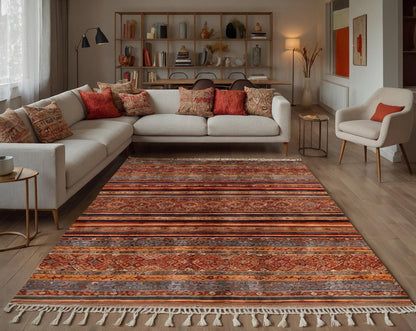 Red Vintage Rug: Classic Washable Rug with Tassels