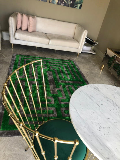 Custom Hand-Tufted Viscose Rug: Contemporary Green Maze Design