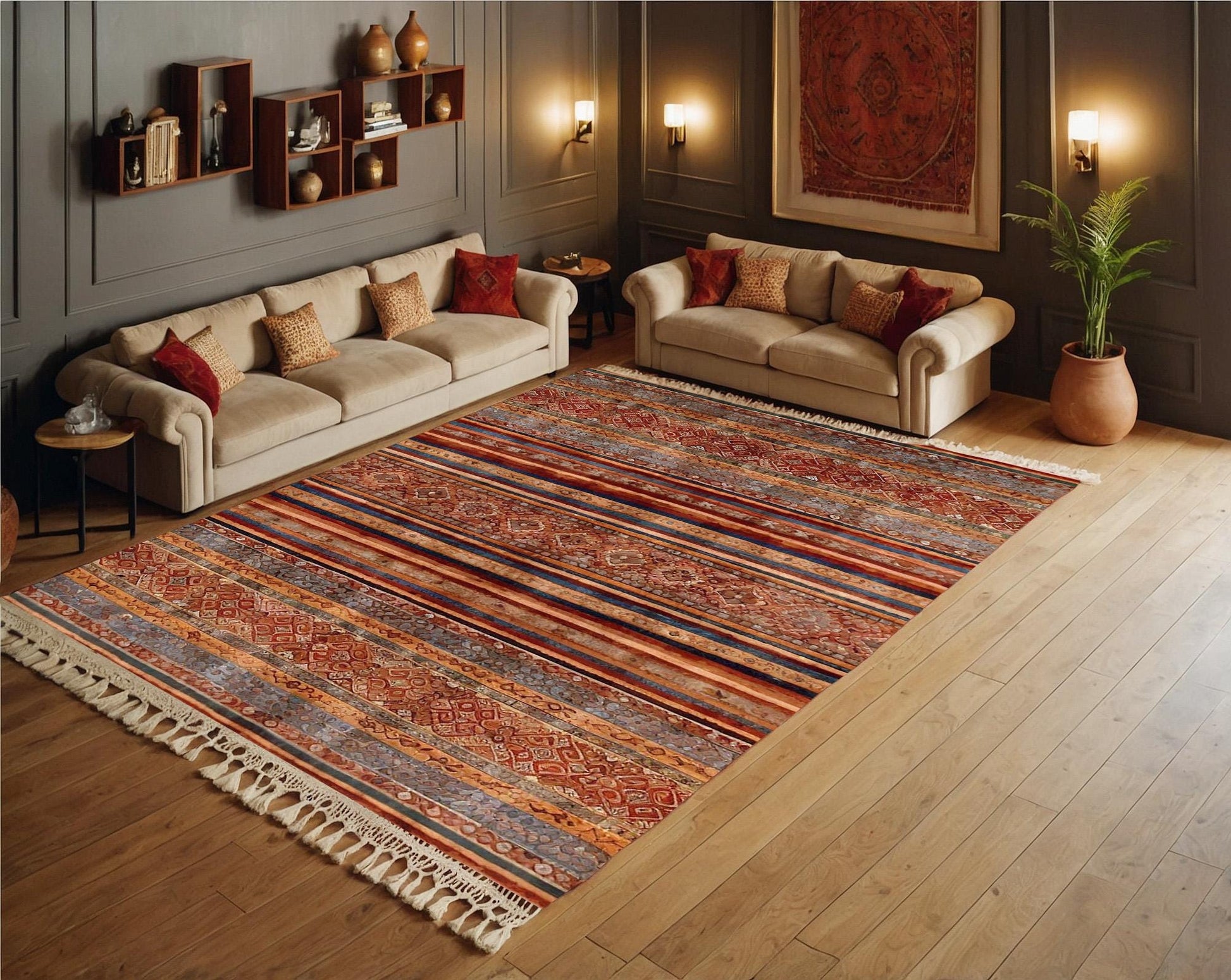 Red Vintage Rug: Classic Washable Rug with Tassels