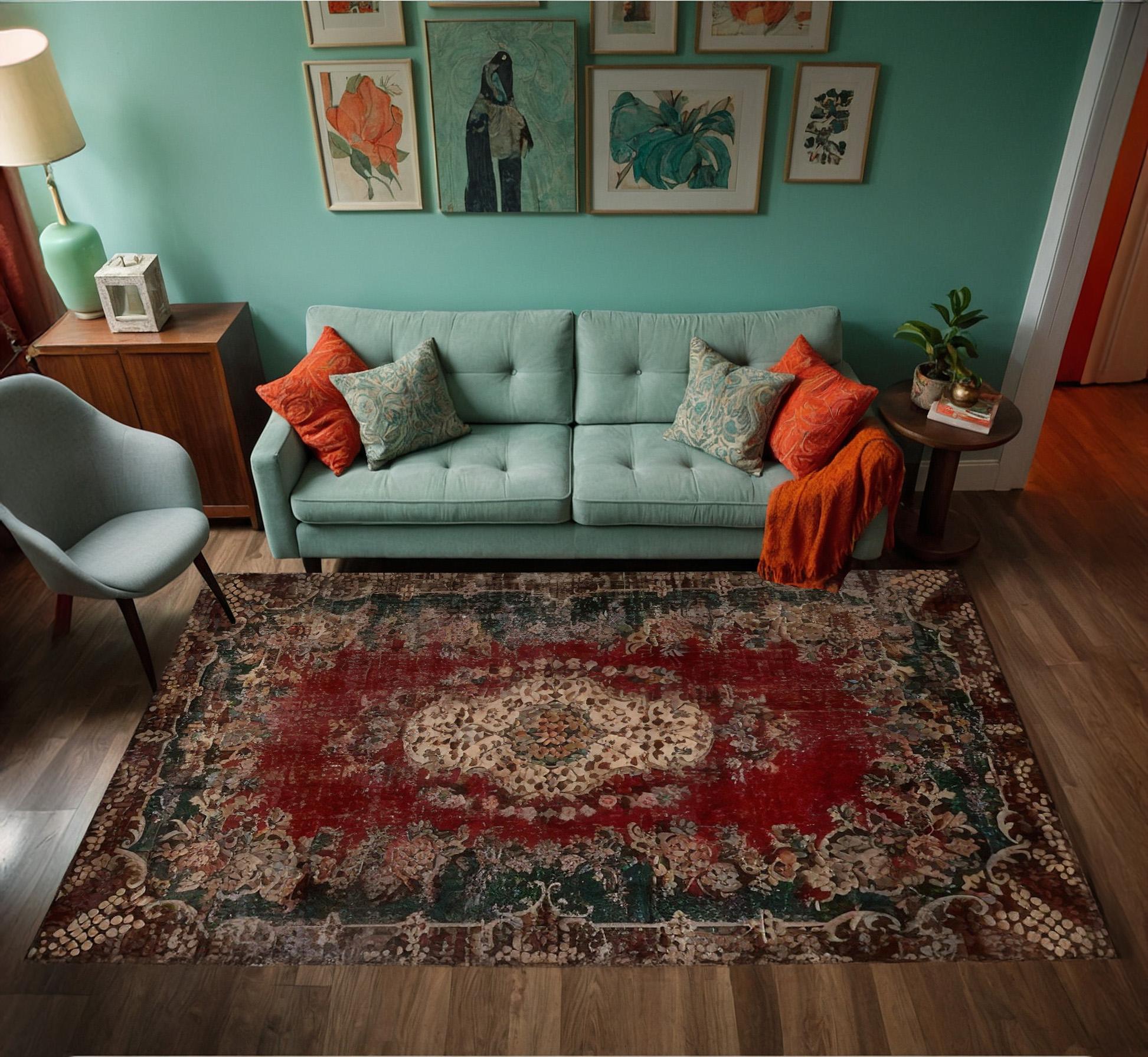 Red Vintage oriental Rug: Classic Washable Rug with Tassels