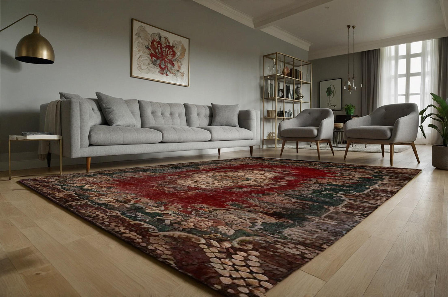 Red Vintage oriental Rug: Classic Washable Rug with Tassels