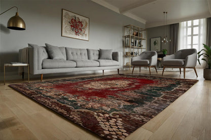 Red Vintage oriental Rug: Classic Washable Rug with Tassels