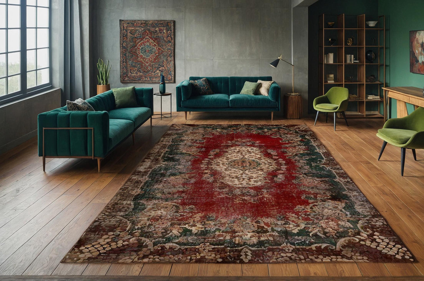Red Vintage oriental Rug: Classic Washable Rug with Tassels