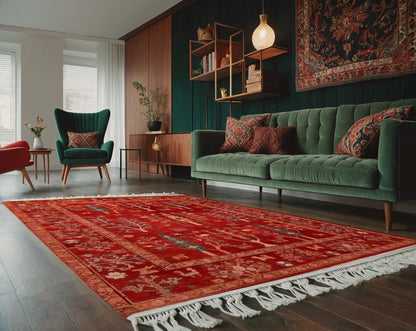 Red Vintage Rug: Classic Washable Rug with Tassels