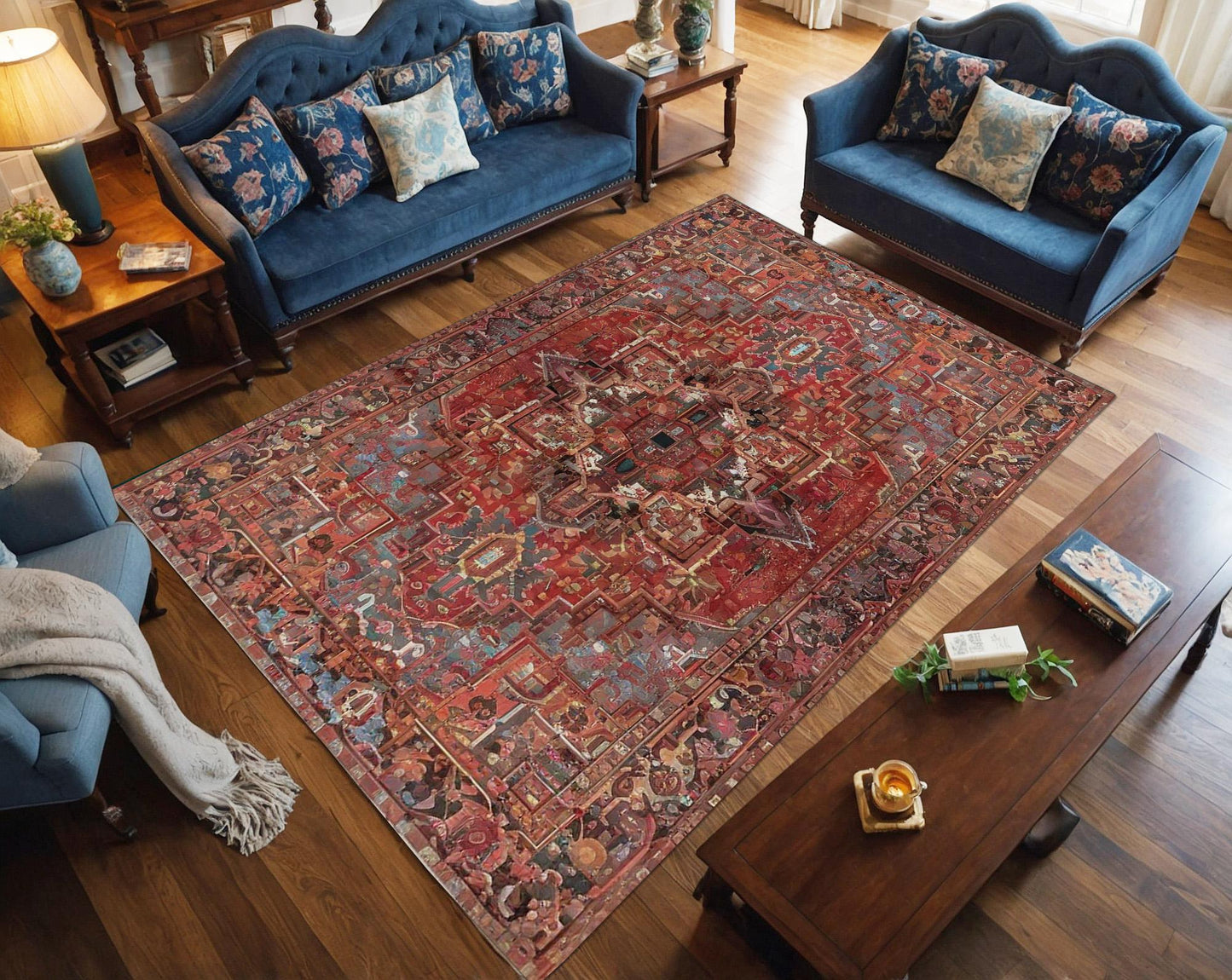 Red Vintage Rug: Classic Washable Rug with Tassels