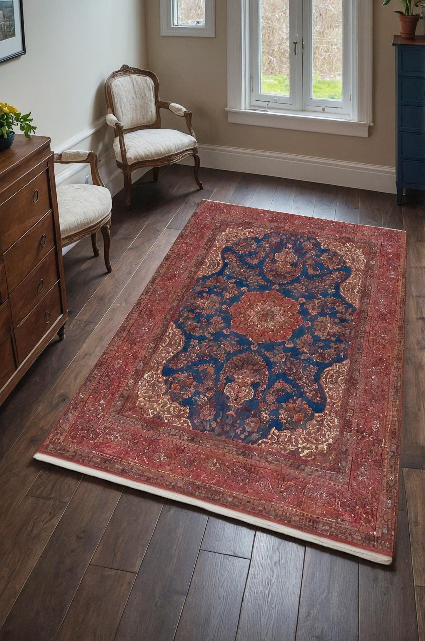Red Vintage Oriental Rug: Classic Washable Rug with Tassels