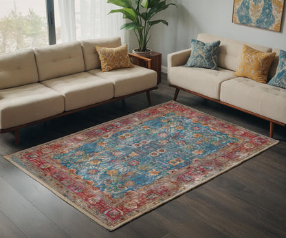 Blue Vintage Rug: Classic Washable Rug with Tassels