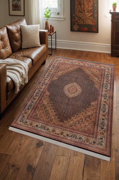 Black Vintage Rug: Washable Classic Rug with Tassels