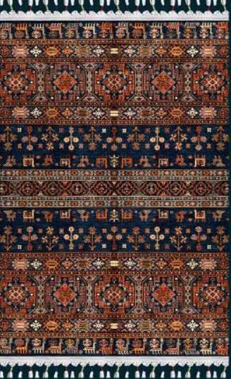 Blue Vintage Orienatl Rug: Classic Washable Rug with Tassels