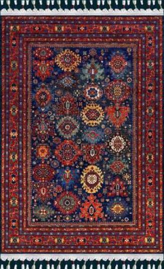 Blue Vintage Oriental Rug: Classic Washable Rug with Tassels