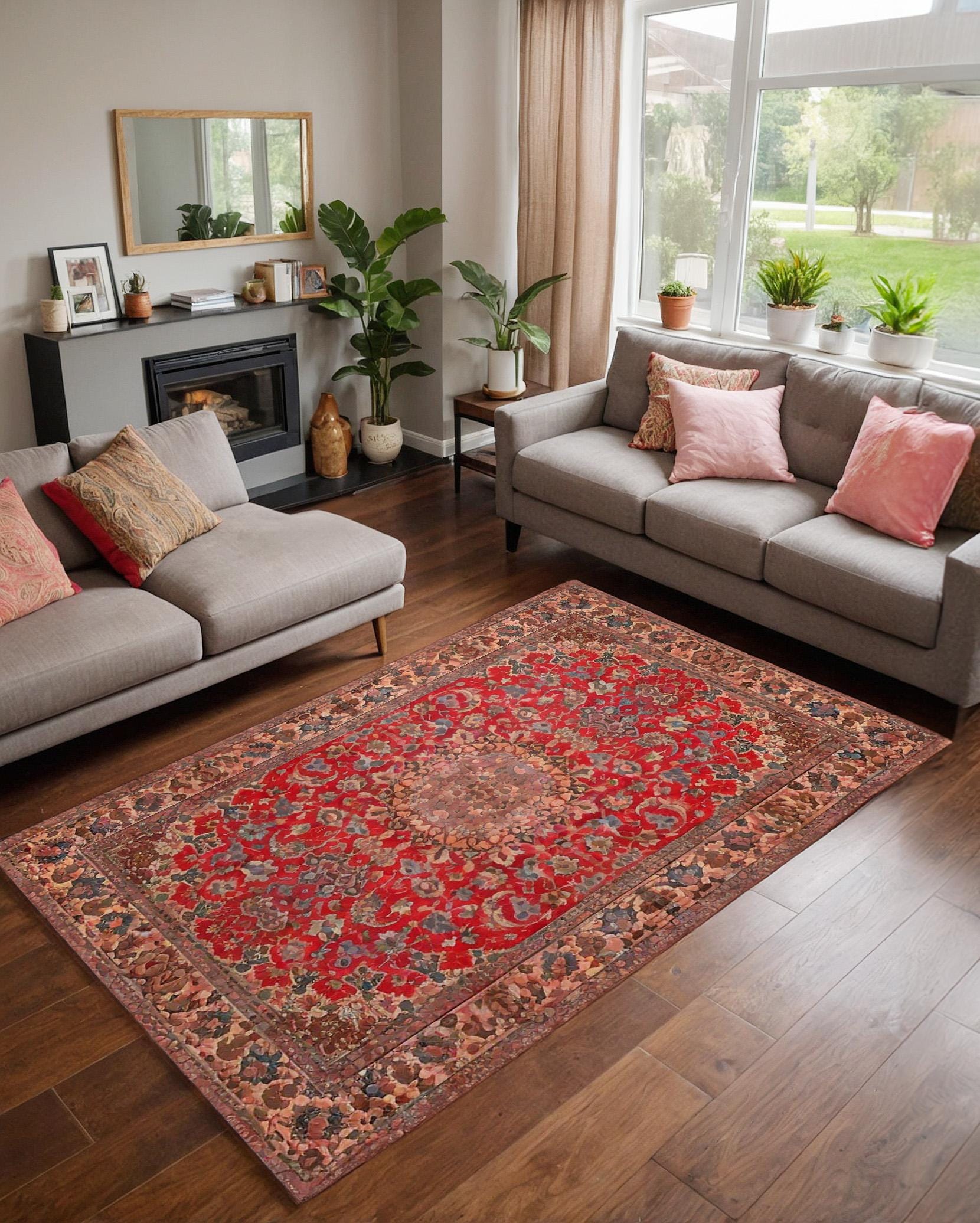 Red Vintage Rug: Classic Washable Rug with Tassels