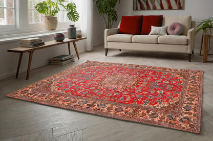 Red Vintage Rug: Classic Washable Rug with Tassels